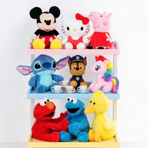 Character plush friends arranged for play