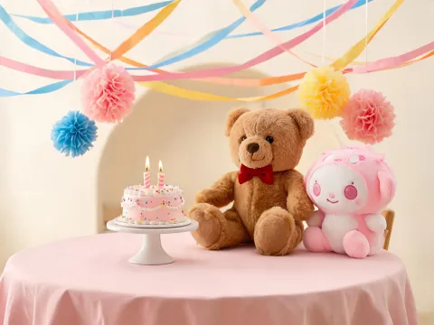 Birthday plush and character friend