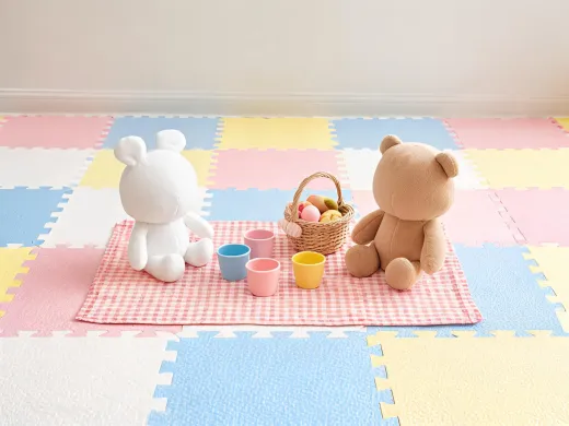 Pretend picnic with plush animals